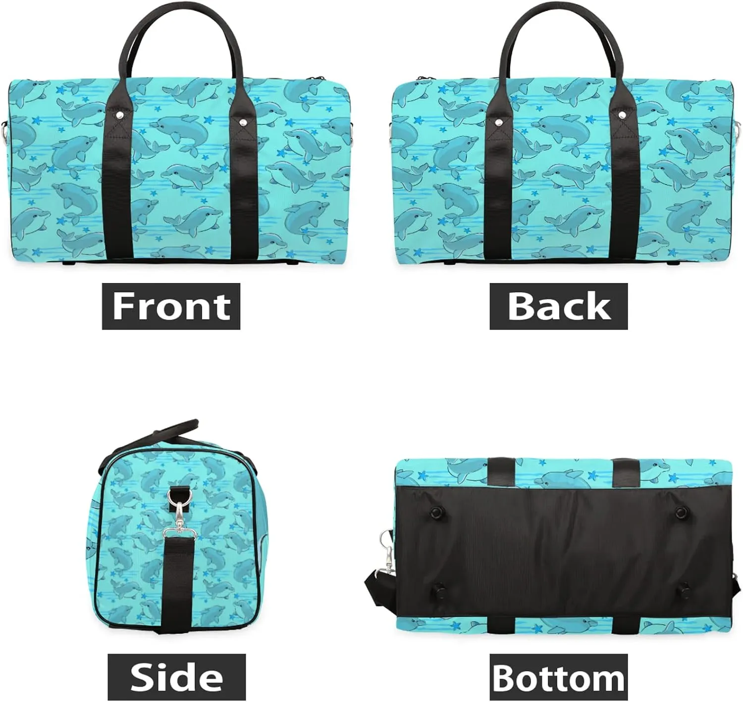 Cute Dolphin Travel Duffle Bag, Weekender Bags for Women Men, Carry on Overnight Bag Waterproof Gym Bags, Hospital Bag for Labor and Delivery