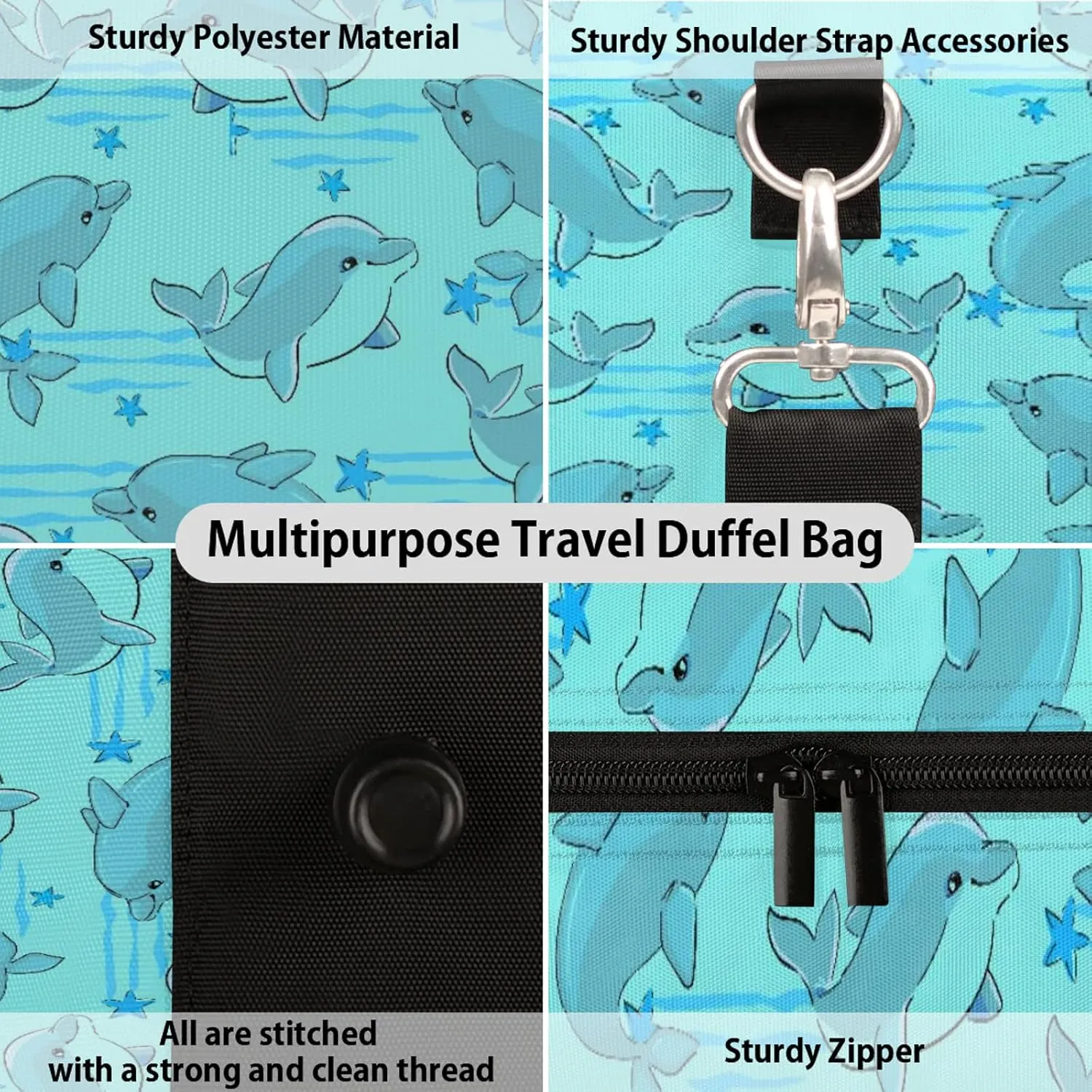 Cute Dolphin Travel Duffle Bag, Weekender Bags for Women Men, Carry on Overnight Bag Waterproof Gym Bags, Hospital Bag for Labor and Delivery