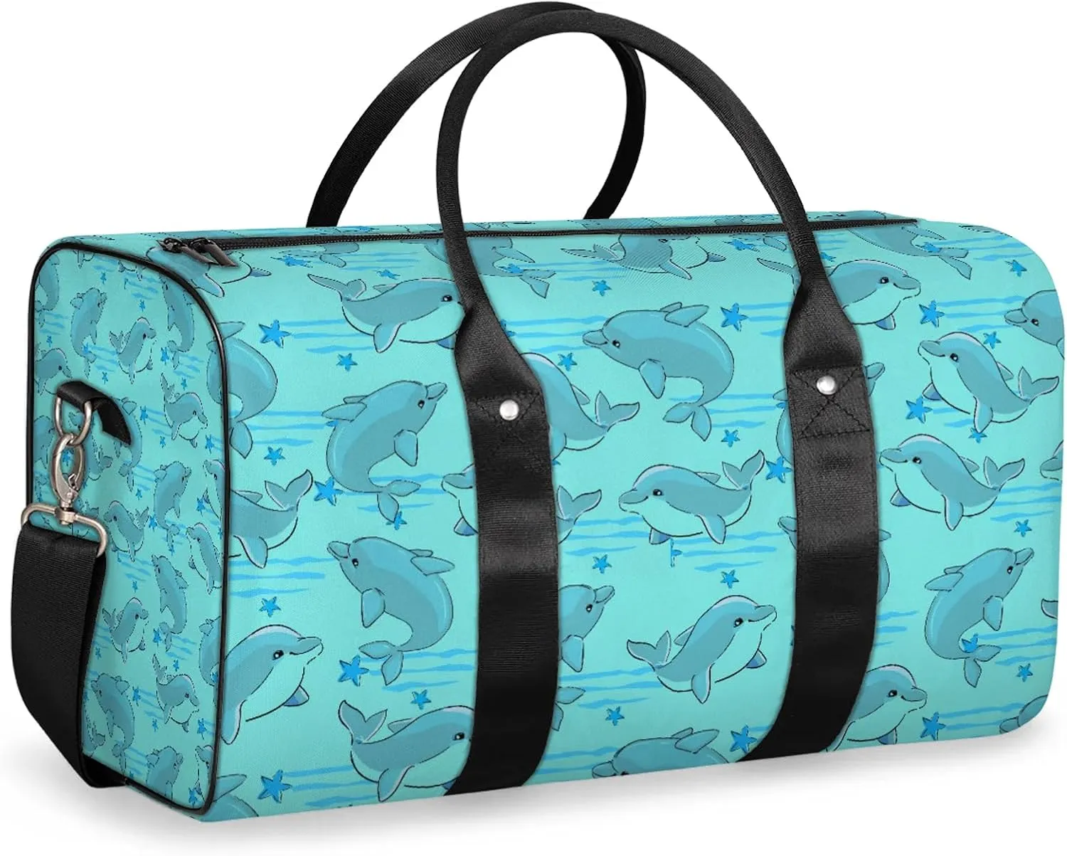 Cute Dolphin Travel Duffle Bag, Weekender Bags for Women Men, Carry on Overnight Bag Waterproof Gym Bags, Hospital Bag for Labor and Delivery