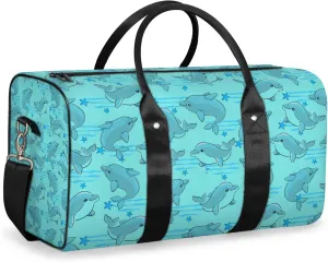 Cute Dolphin Travel Duffle Bag, Weekender Bags for Women Men, Carry on Overnight Bag Waterproof Gym Bags, Hospital Bag for Labor and Delivery