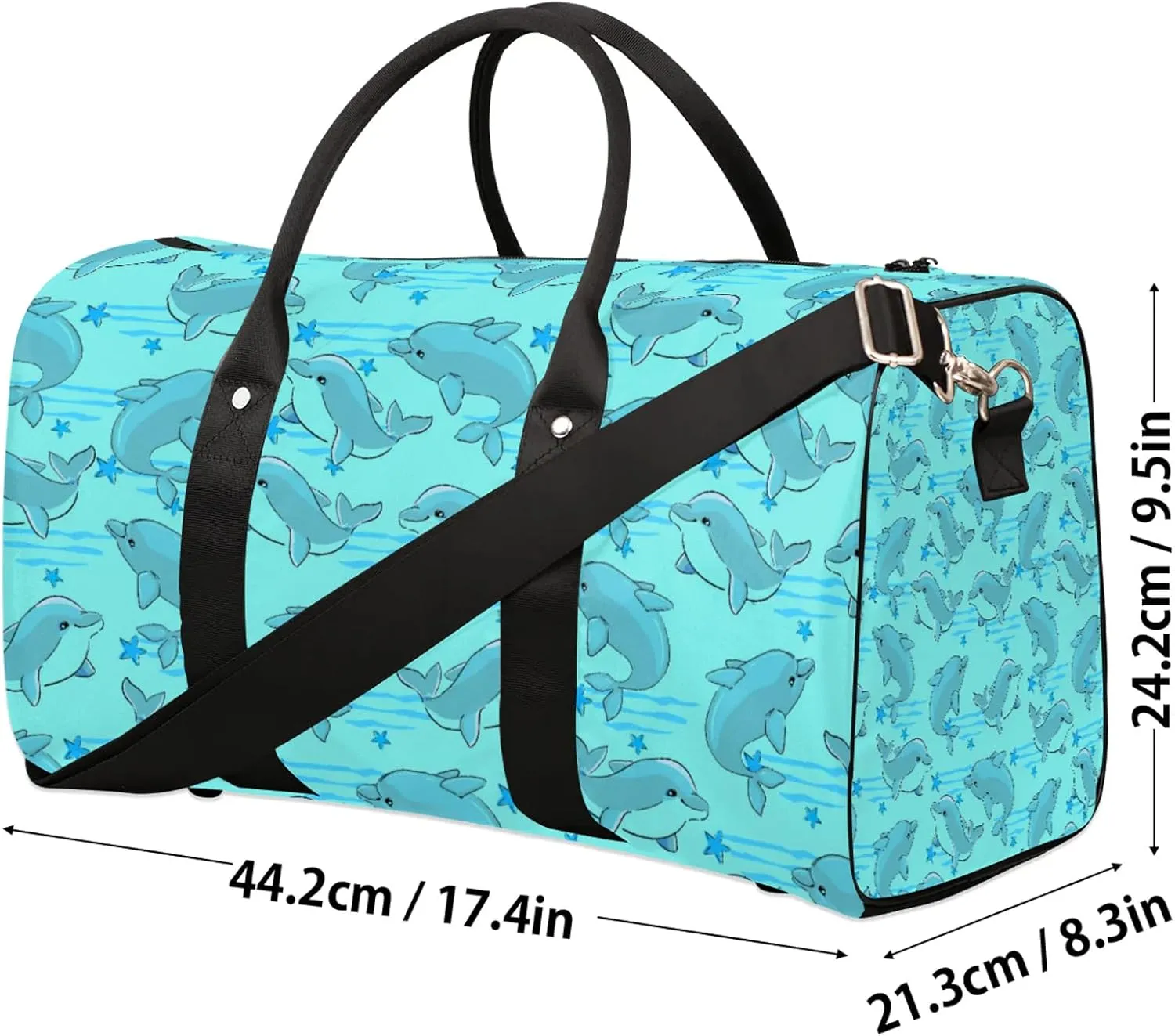 Cute Dolphin Travel Duffle Bag, Weekender Bags for Women Men, Carry on Overnight Bag Waterproof Gym Bags, Hospital Bag for Labor and Delivery