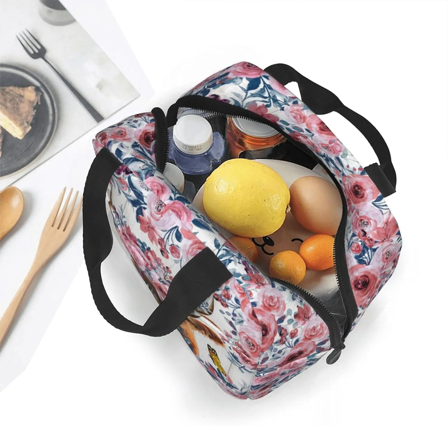 Cute Floral Highland Cow Lunch Bag,Cute Highland Cow Lunch Box, Butterfly Lunch Box, Cool Insulated Lunch Bag,Highland Cow Gifts For Work Office Picnic Beach Travel