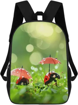 Cute Insects with Umbrellas Funny 17 Inch Backpack Multipurpose Shoulders Daypack Laptop Bag for Travel Hiking Camping 12.5 X 17 X 5.5 Inch