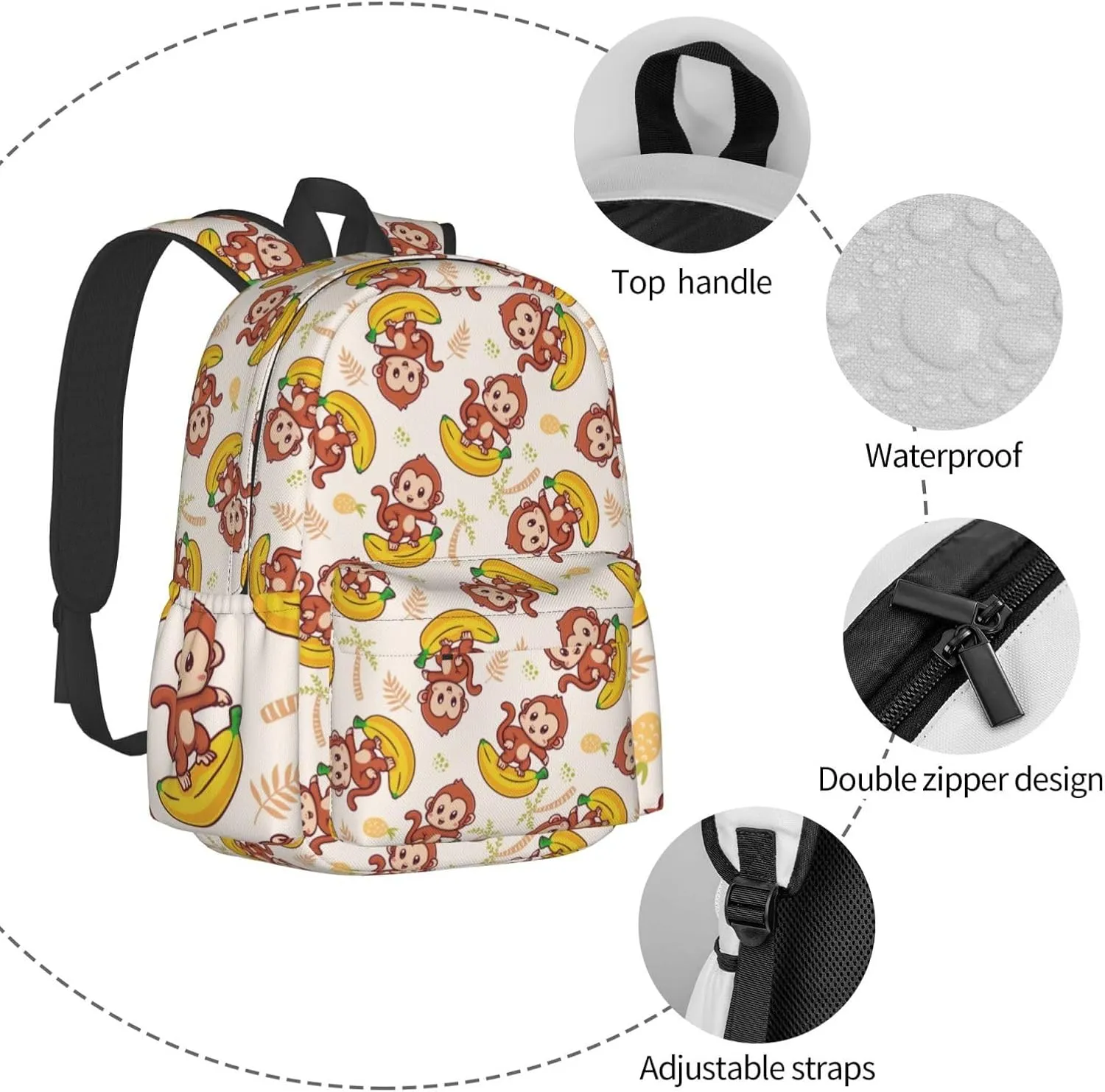 Cute Monkey Banana Multipurpose School Bag Bookbag for Teenage Boys Girls Daily Backpack