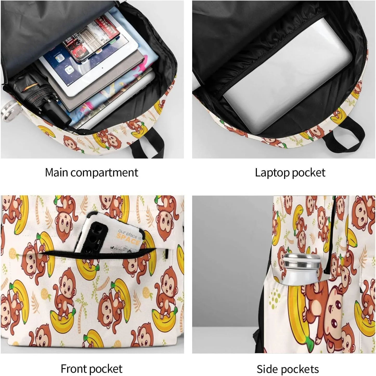 Cute Monkey Banana Multipurpose School Bag Bookbag for Teenage Boys Girls Daily Backpack