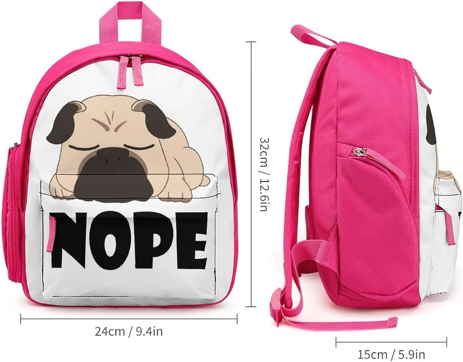 Cute Sleeping Pug Cute Backpack Lightweight Travel Daypack Basic Notebook Bag with Pockets