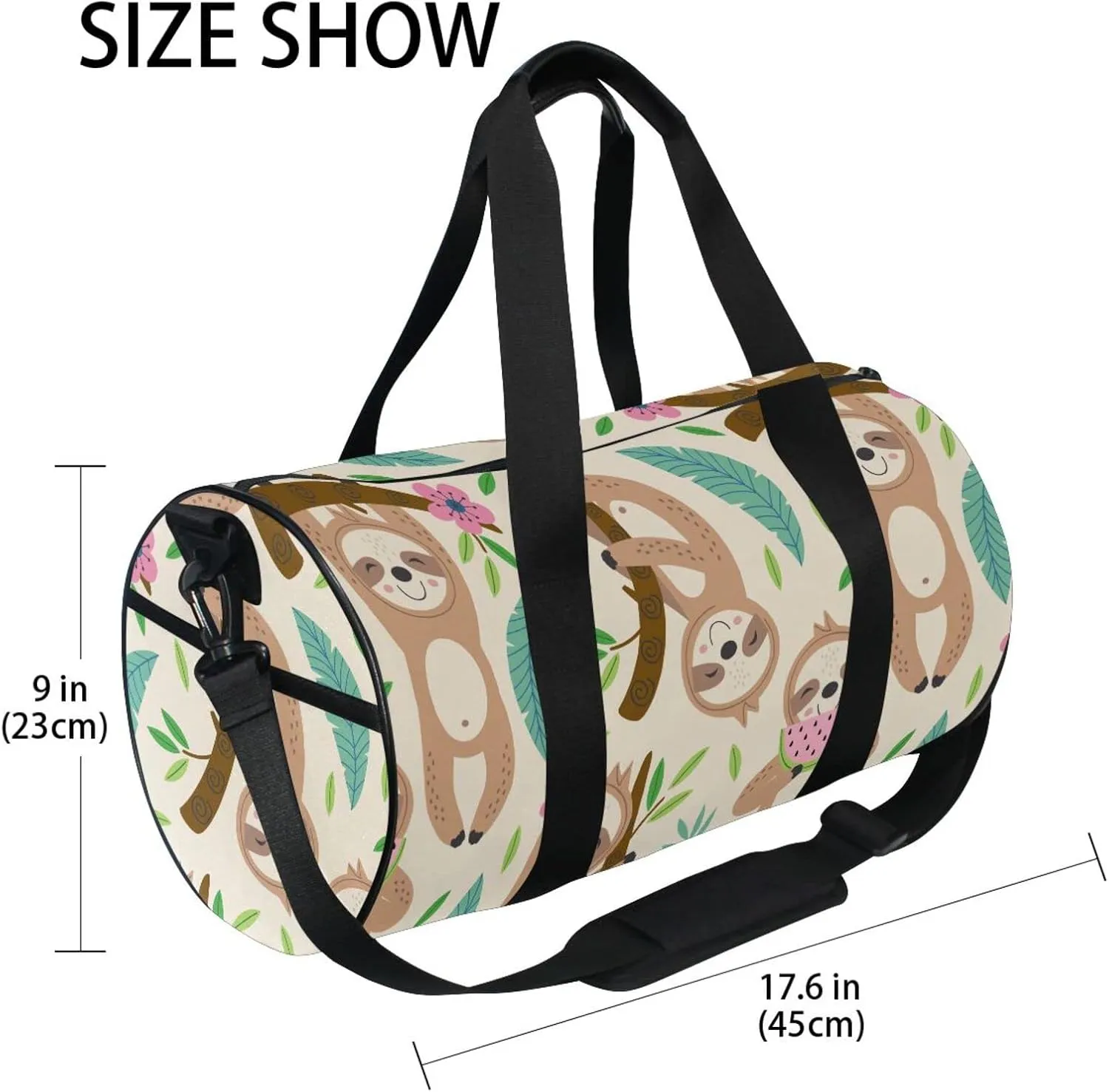 Cute Sloth Round Duffel Sports Bag Lightweight with Inner Pocket Gym Bag for Men Women Duffle Bag for Travel Sports