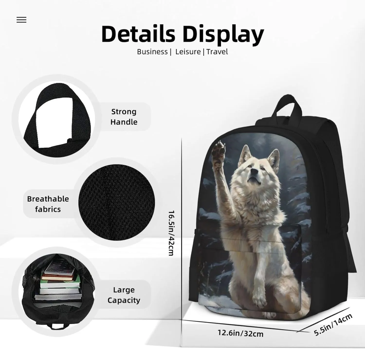 Cute Wolf Paw Girls Backpacks Bookbag Shoulder Bag Laptop Bag for Unisex Teens