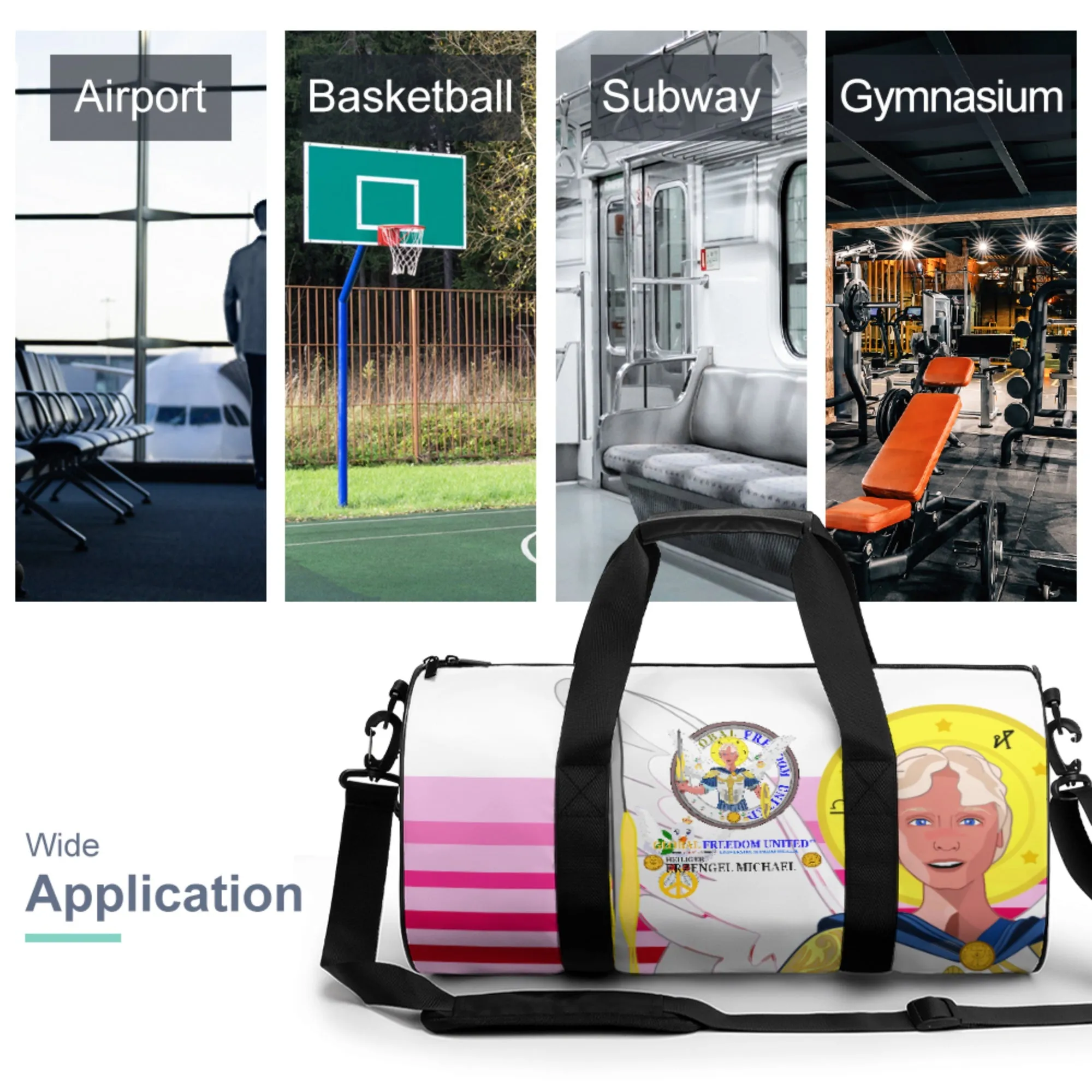 Cylindrical Gym Bag Global Freedom United Archangel Michael German Pink2