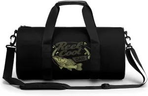Dad Fishing Reel Cool Gym Bag for Men Women Cylindrical Gym Duffle Bags Travel Sports Carryon Gymbag 17.7in/9in/9in