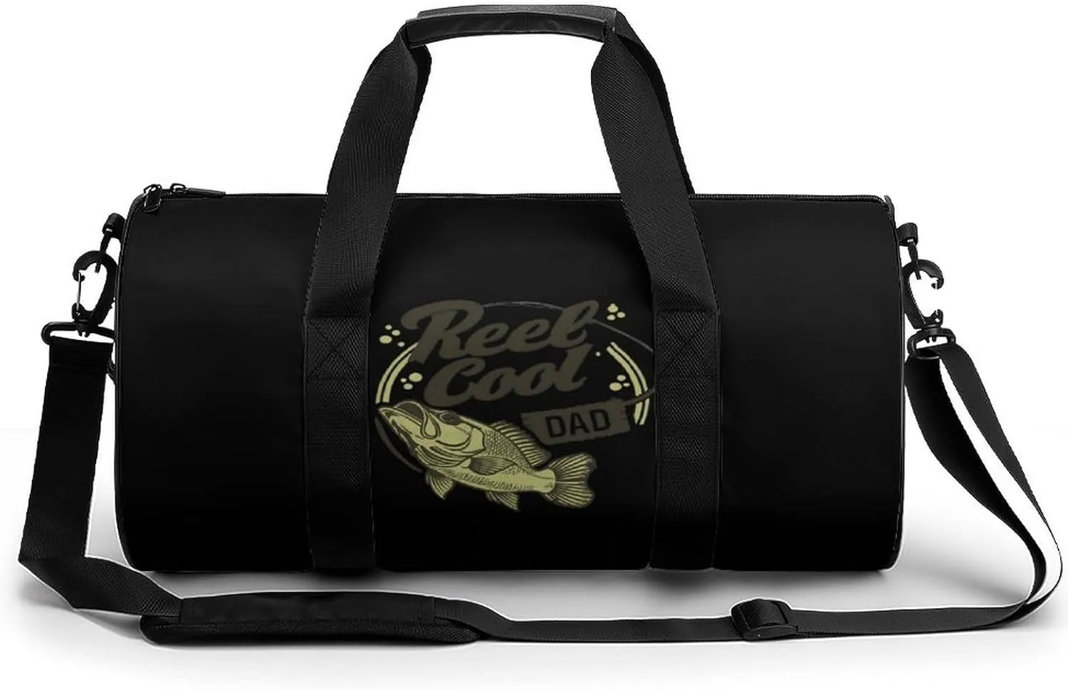 Dad Fishing Reel Cool Gym Bag for Men Women Cylindrical Gym Duffle Bags Travel Sports Carryon Gymbag 17.7in/9in/9in