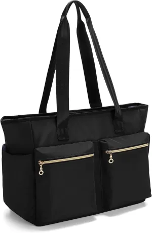 Damero Teacher Bag, Teacher Utility Tote Bag with Zip Top and Padded Sleeve for up to 15.6’’ Laptop for Office, Business, Black(Upgraded)