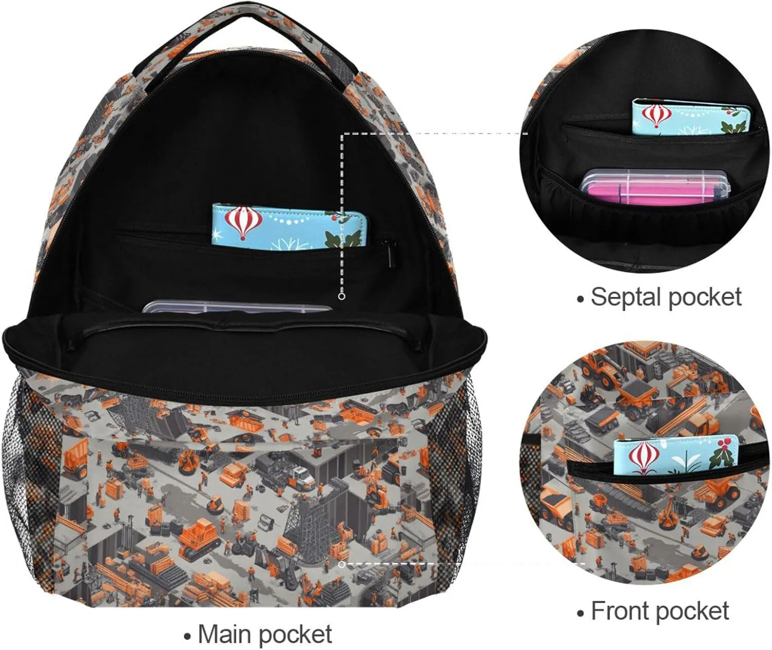 Day Backpack for Men Women Fashion Diaper Bag Backpack with Chest Strap Gift Men & Women Construction Scene Concrete Mixer Truck