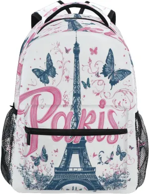 Day Backpack for Teenager Fashion Travel Laptop Backpack with Chest Strap for Travel Trip Paris Handy Drawn