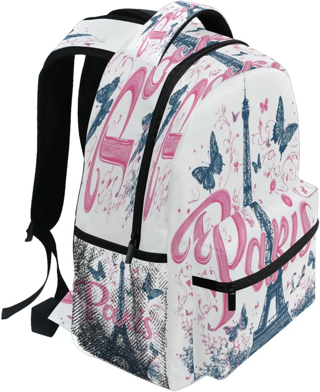 Day Backpack for Teenager Fashion Travel Laptop Backpack with Chest Strap for Travel Trip Paris Handy Drawn