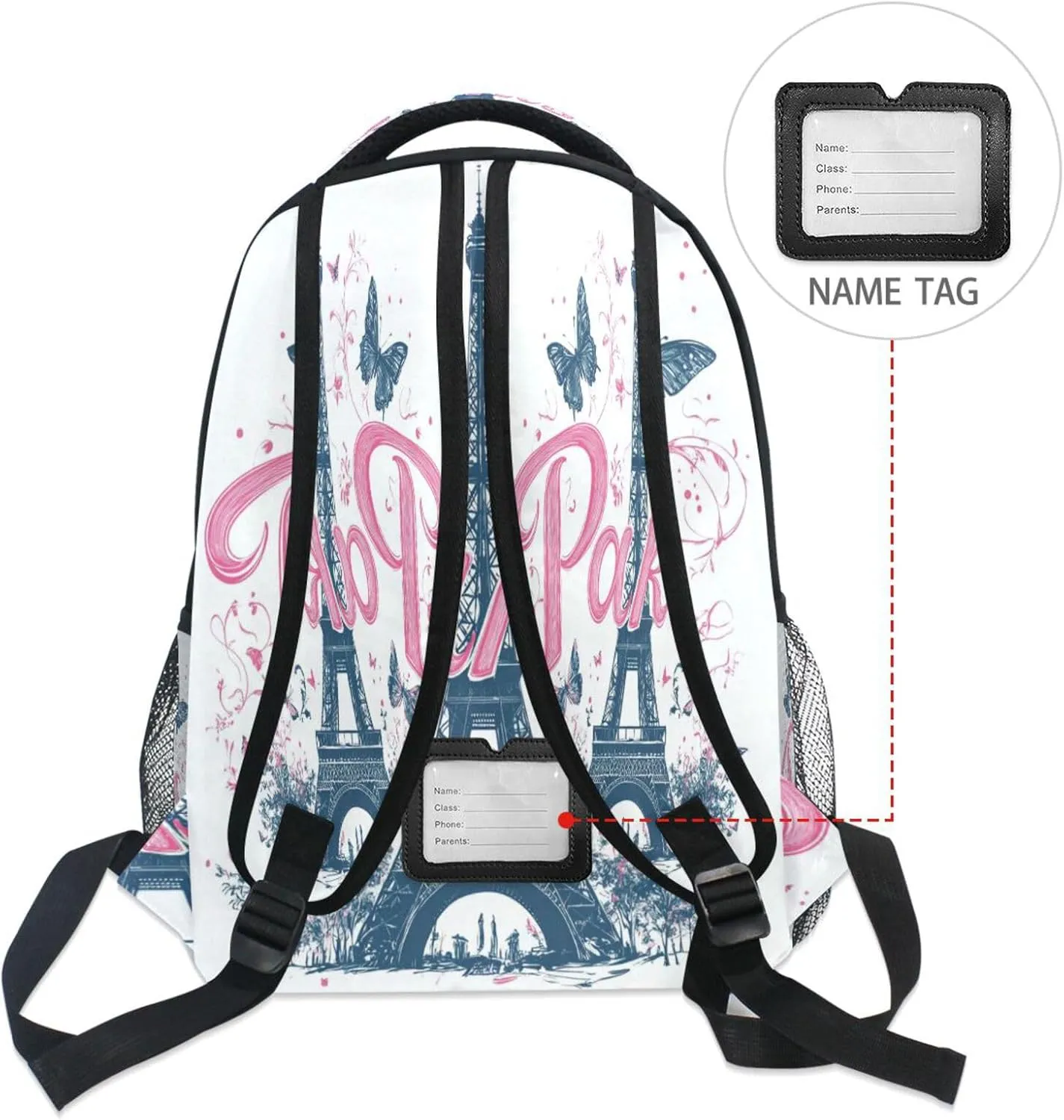 Day Backpack for Teenager Fashion Travel Laptop Backpack with Chest Strap for Travel Trip Paris Handy Drawn