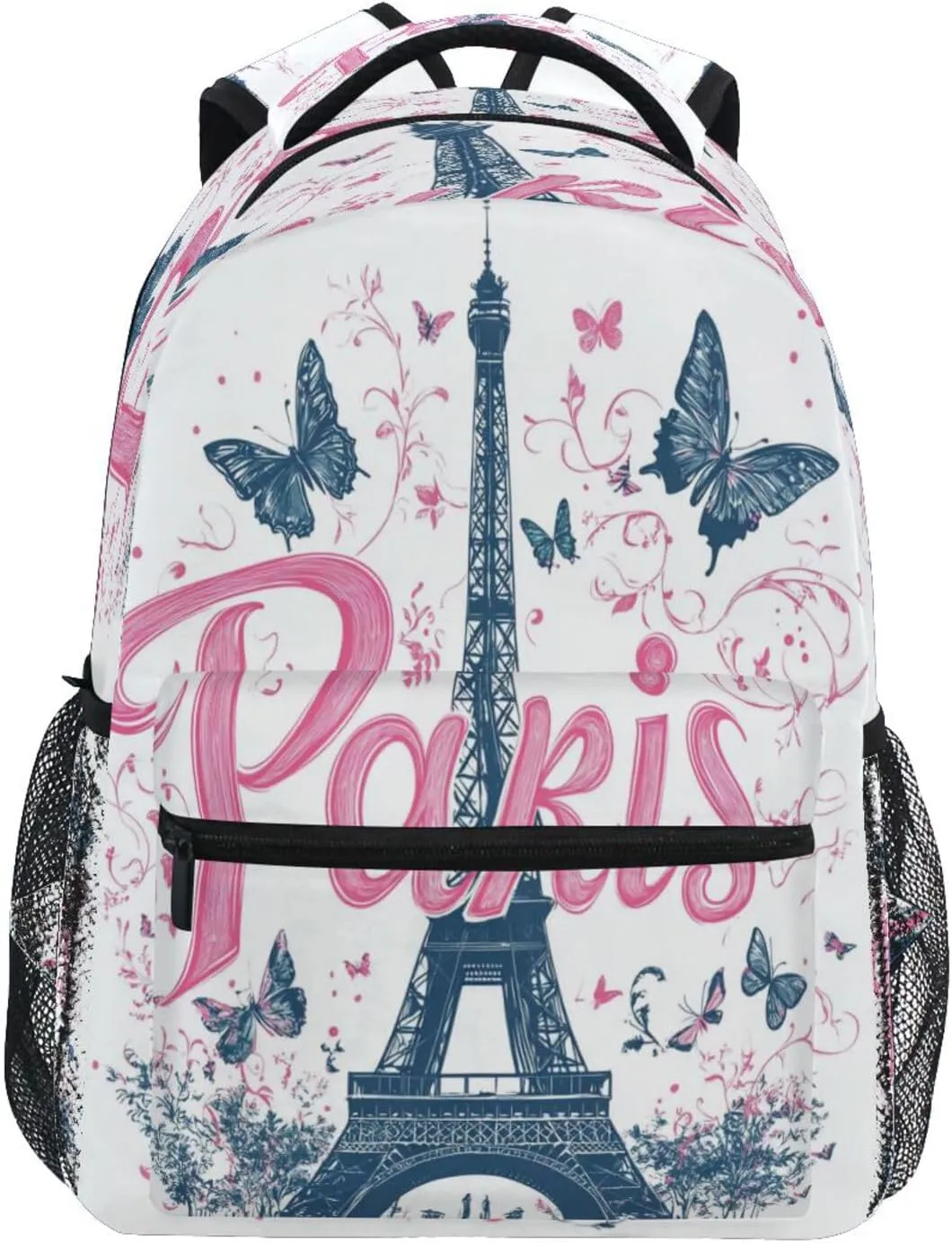 Day Backpack for Teenager Fashion Travel Laptop Backpack with Chest Strap for Travel Trip Paris Handy Drawn