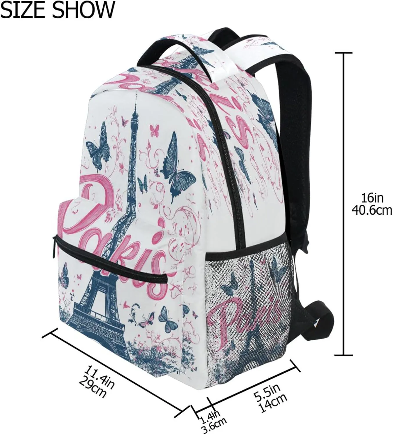 Day Backpack for Teenager Fashion Travel Laptop Backpack with Chest Strap for Travel Trip Paris Handy Drawn
