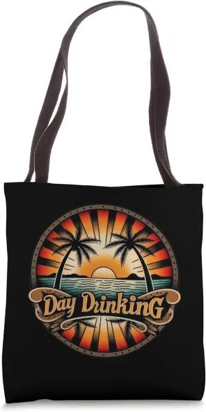 Day drinking tattoo style design sunset palm trees vacation Tote Bag