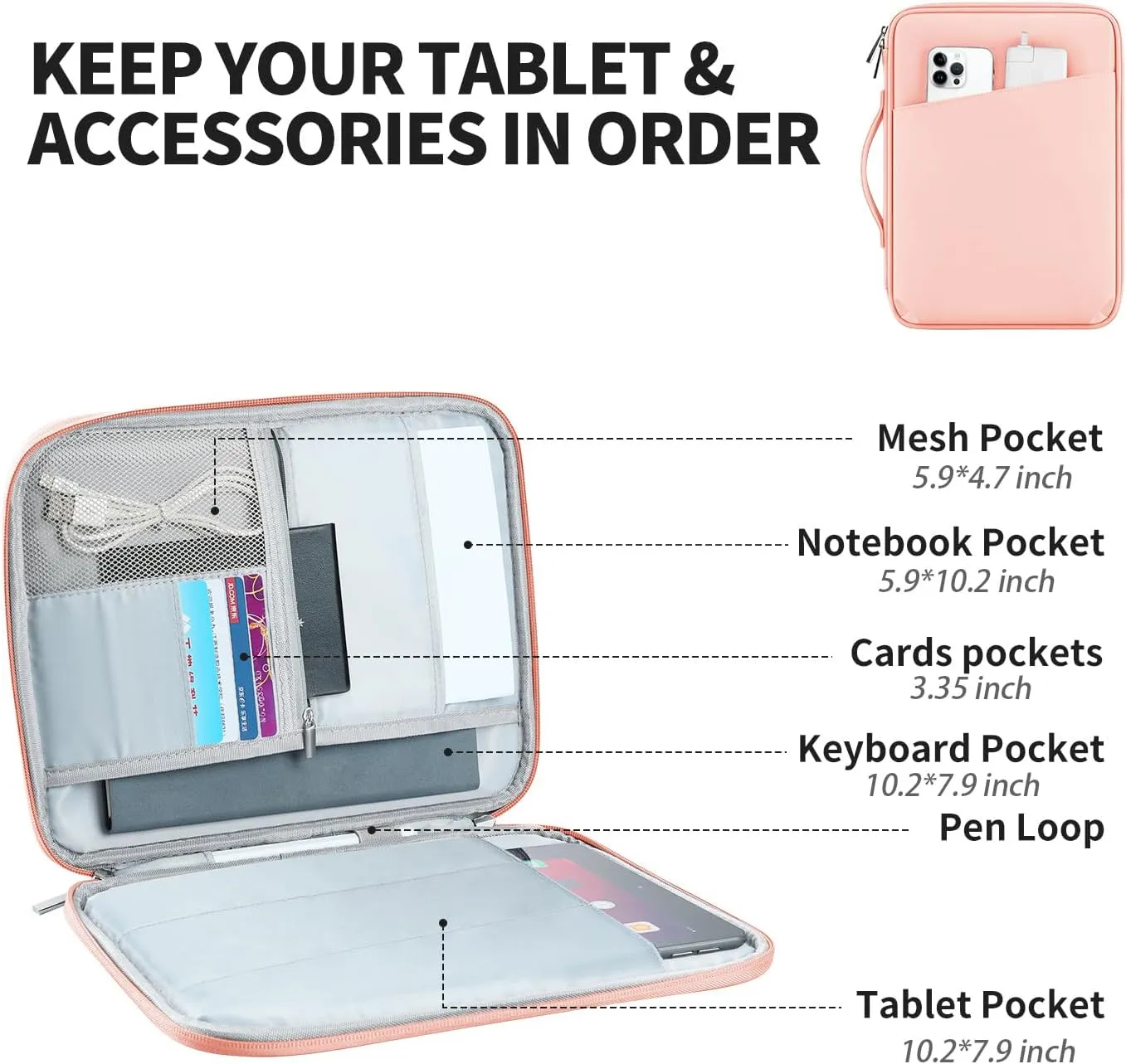 DDgro iPad Carrying Bag - Stylish Tablet Sleeve Case for 9-11 Inch Devices (PU-Pink, 11 inch)