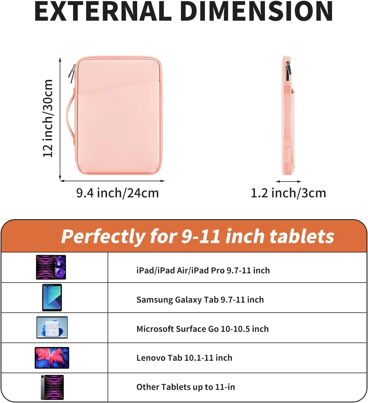 DDgro iPad Carrying Bag - Stylish Tablet Sleeve Case for 9-11 Inch Devices (PU-Pink, 11 inch)