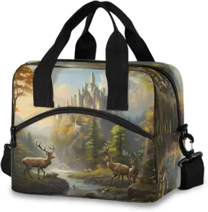 Deer Forest01 Lunch Box for Men Women Adults Insulated Lunch Bag Cooler Bag with Adjustable Shoulder Strap for Work Picnic Travel