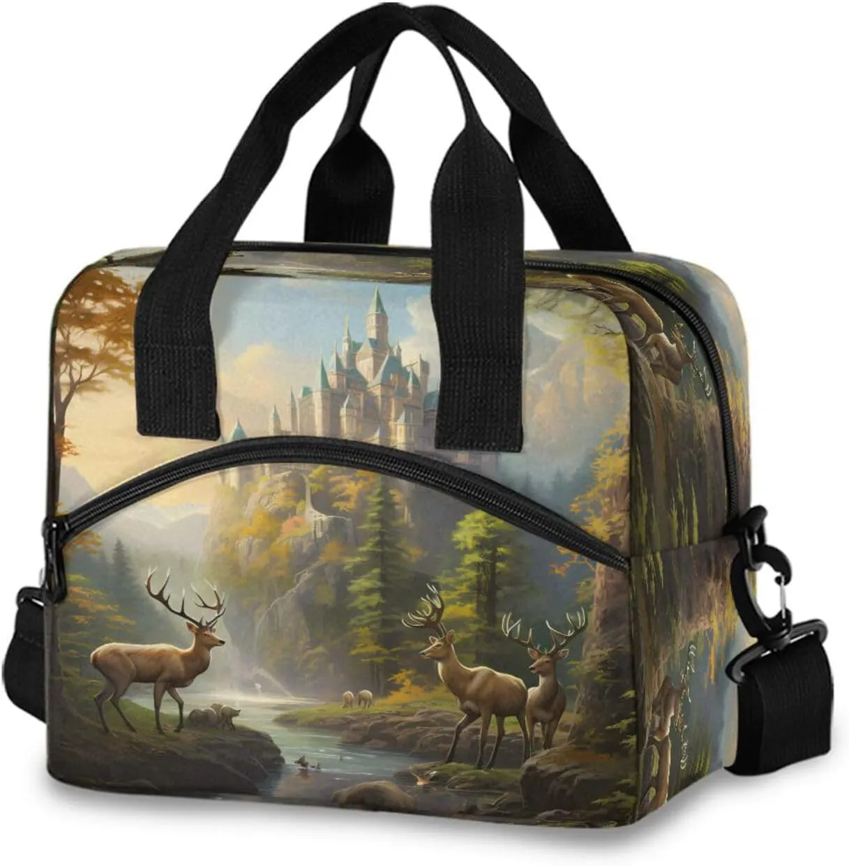 Deer Forest01 Lunch Box for Men Women Adults Insulated Lunch Bag Cooler Bag with Adjustable Shoulder Strap for Work Picnic Travel