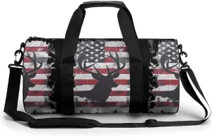 Deer Hunting U.S. Flag Travel Duffel Bag Gym Bags Sports Tote Shoulder Weekender Handbag for Men Women