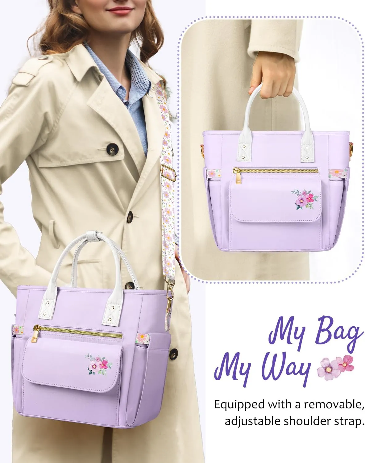 Deluxe Large Insulated Lunch Bag Box Women - Leakproof Waterproof Cooler with Multi Pockets Removable Strap for Work Picnic - Teacher Mothers Day Christmas Birthday Gifts
