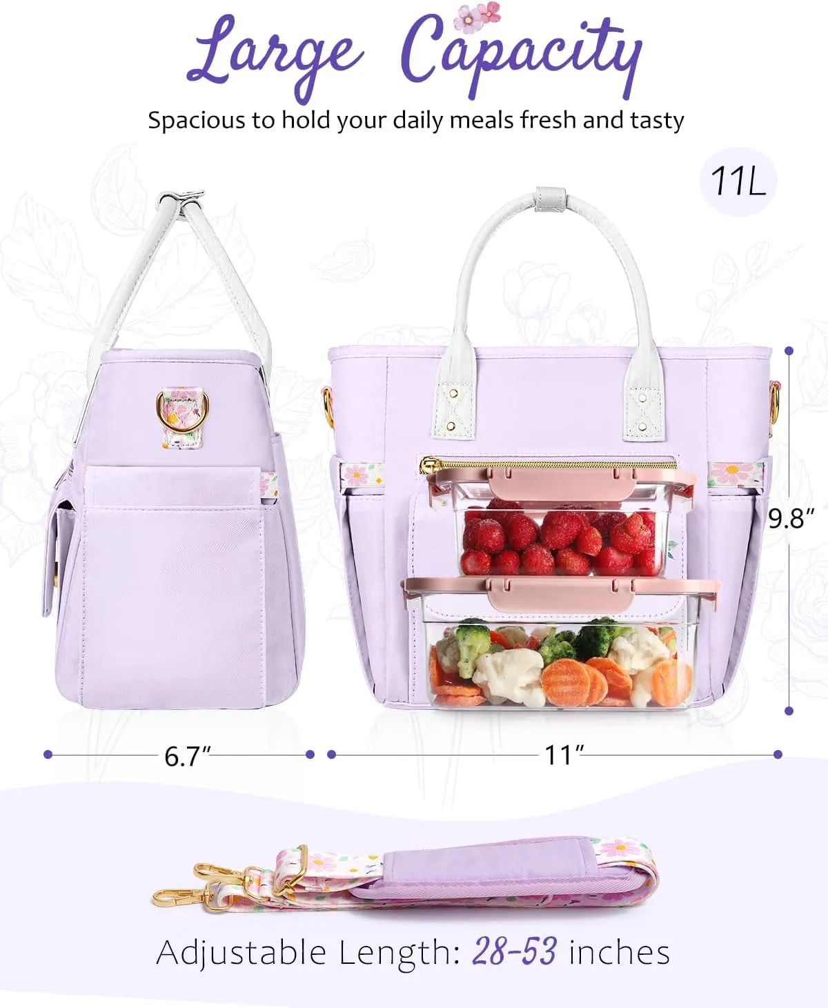 Deluxe Large Insulated Lunch Bag Box Women - Leakproof Waterproof Cooler with Multi Pockets Removable Strap for Work Picnic - Teacher Mothers Day Christmas Birthday Gifts