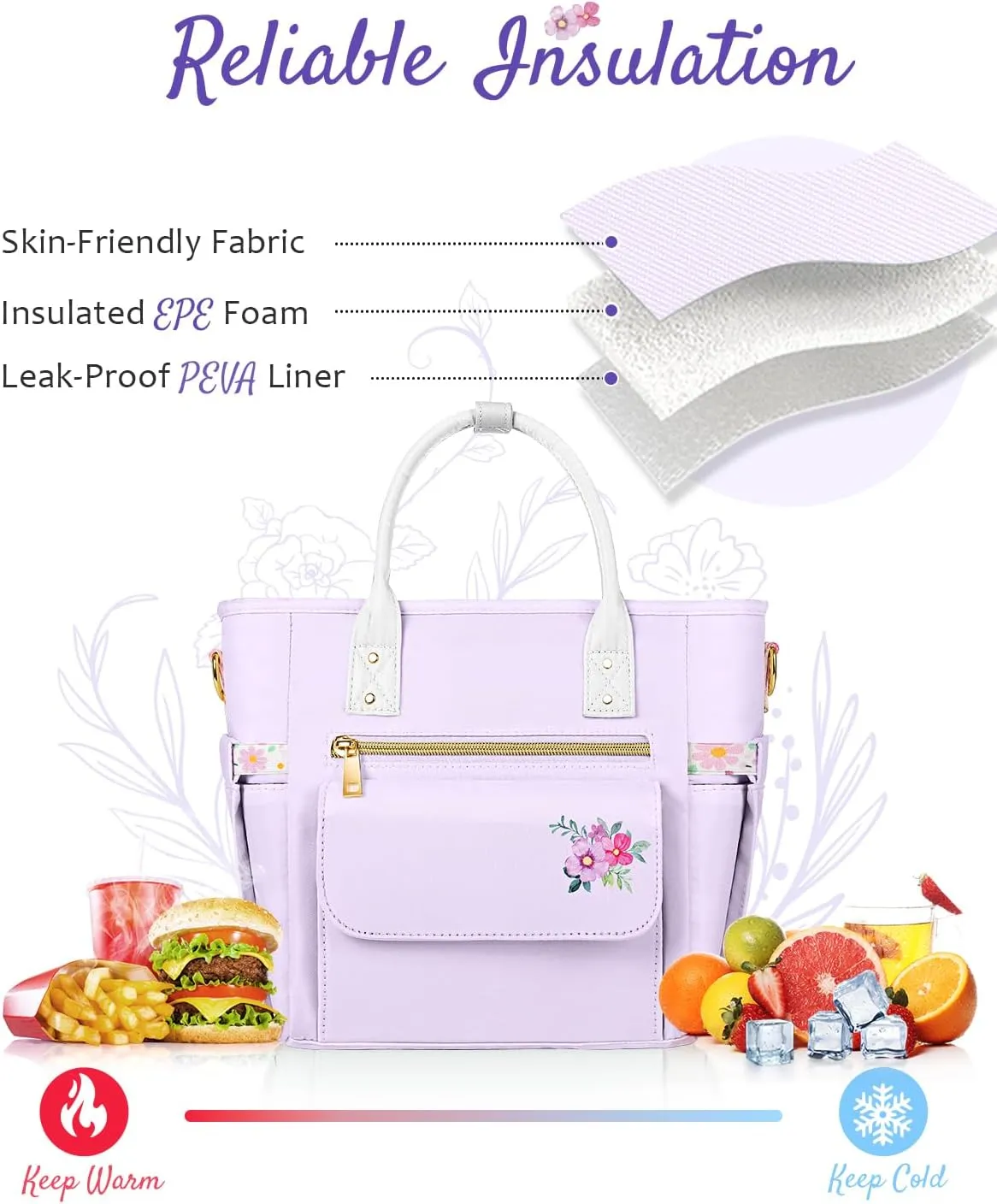Deluxe Large Insulated Lunch Bag Box Women - Leakproof Waterproof Cooler with Multi Pockets Removable Strap for Work Picnic - Teacher Mothers Day Christmas Birthday Gifts