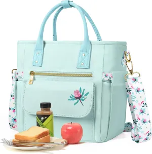 Deluxe Large Insulated Lunch Bag Box Women - Leakproof Waterproof Cooler with Multi Pockets Removable Strap for Work Picnic - Teacher Mothers Day Christmas Birthday Gifts