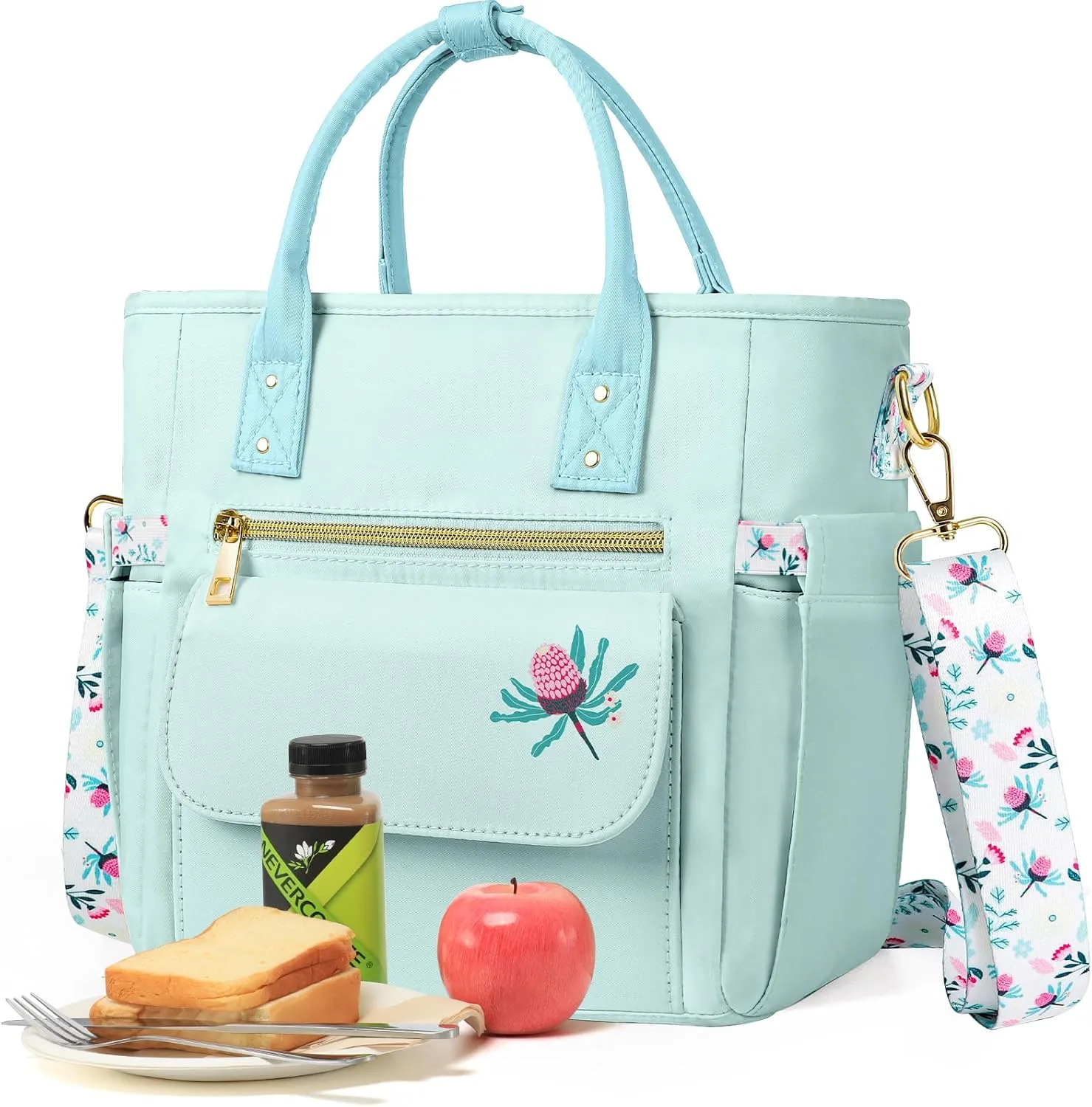 Deluxe Large Insulated Lunch Bag Box Women - Leakproof Waterproof Cooler with Multi Pockets Removable Strap for Work Picnic - Teacher Mothers Day Christmas Birthday Gifts
