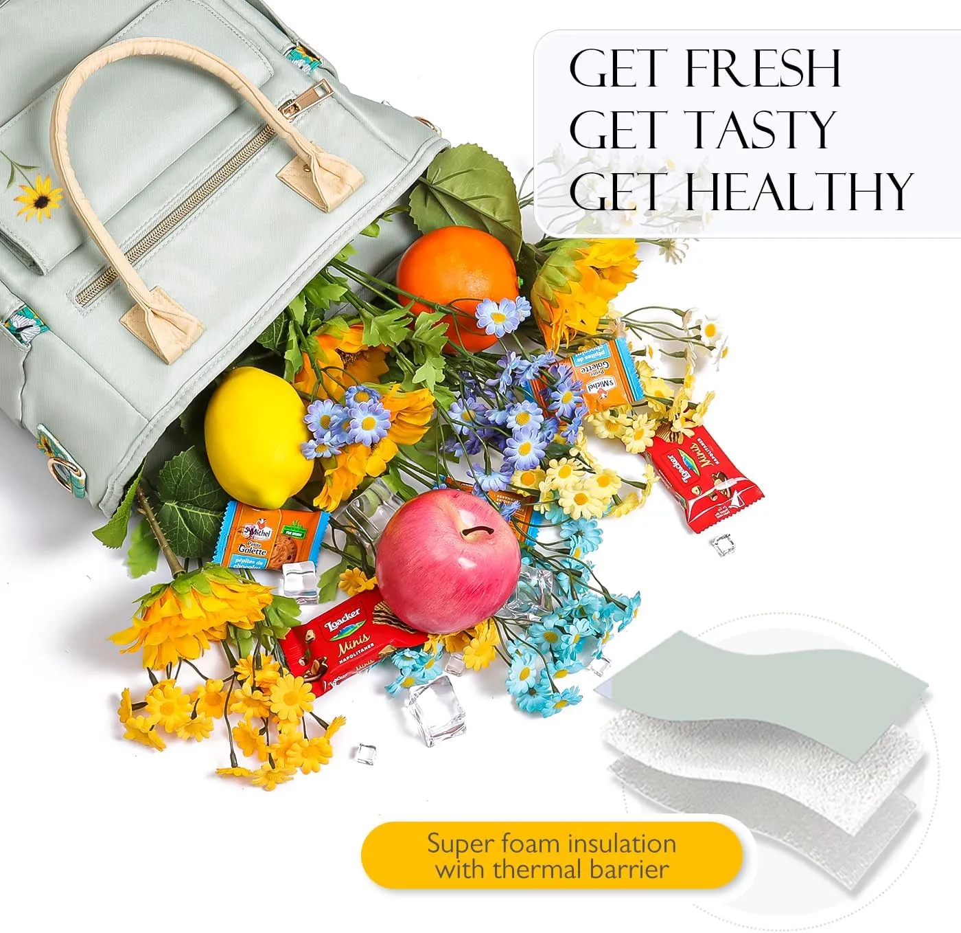 Deluxe Large Insulated Lunch Bag Box Women - Leakproof Waterproof Cooler with Multi Pockets Removable Strap for Work Picnic - Teacher Mothers Day Christmas Birthday Gifts