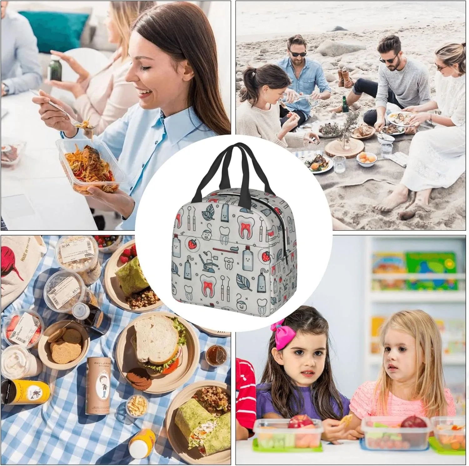 Dentist Lunch Bag Dental Hygienist Lunch Box for Women & Men Insulated Picnic Pouch Thermal Cooler Cute Tote Bag for Work Camping Travel, One Size