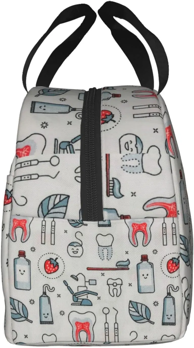Dentist Lunch Bag Dental Hygienist Lunch Box for Women & Men Insulated Picnic Pouch Thermal Cooler Cute Tote Bag for Work Camping Travel, One Size