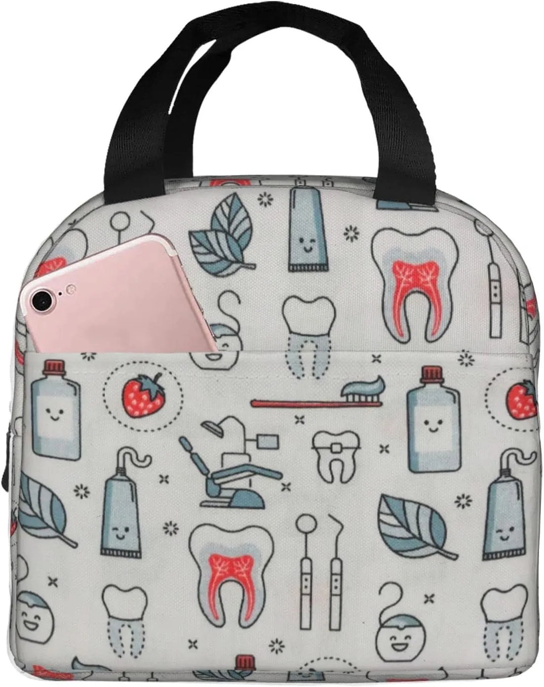 Dentist Lunch Bag Dental Hygienist Lunch Box for Women & Men Insulated Picnic Pouch Thermal Cooler Cute Tote Bag for Work Camping Travel, One Size