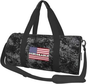 Deplorable American Flag Convertible Garment Bag with Shoulder Strap, Carry on Garment Duffel Bag for Men Women - Rolling Foldable for Travel Luggage Bags (Black)