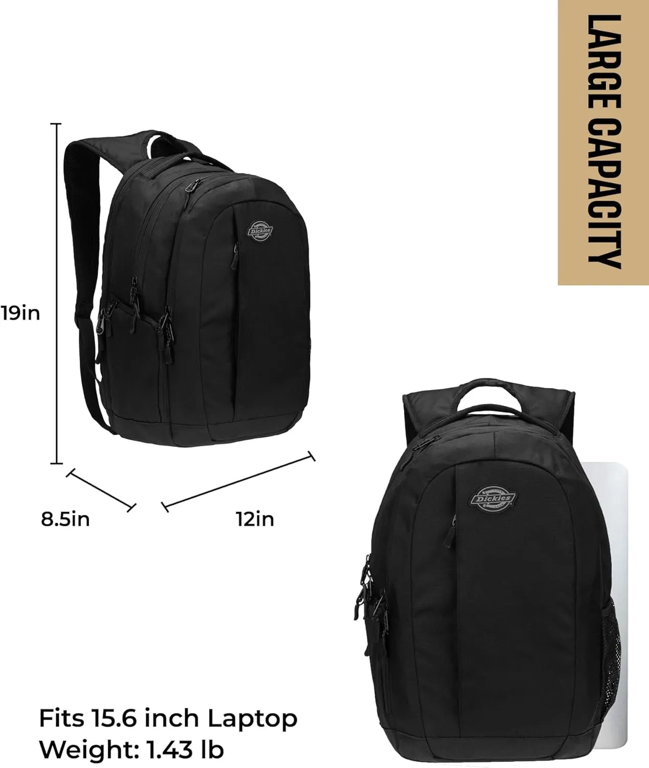 Dickies Laptop Backpack, Water Resistant College Computer Bag, Fits 15.6 Inch Notebook