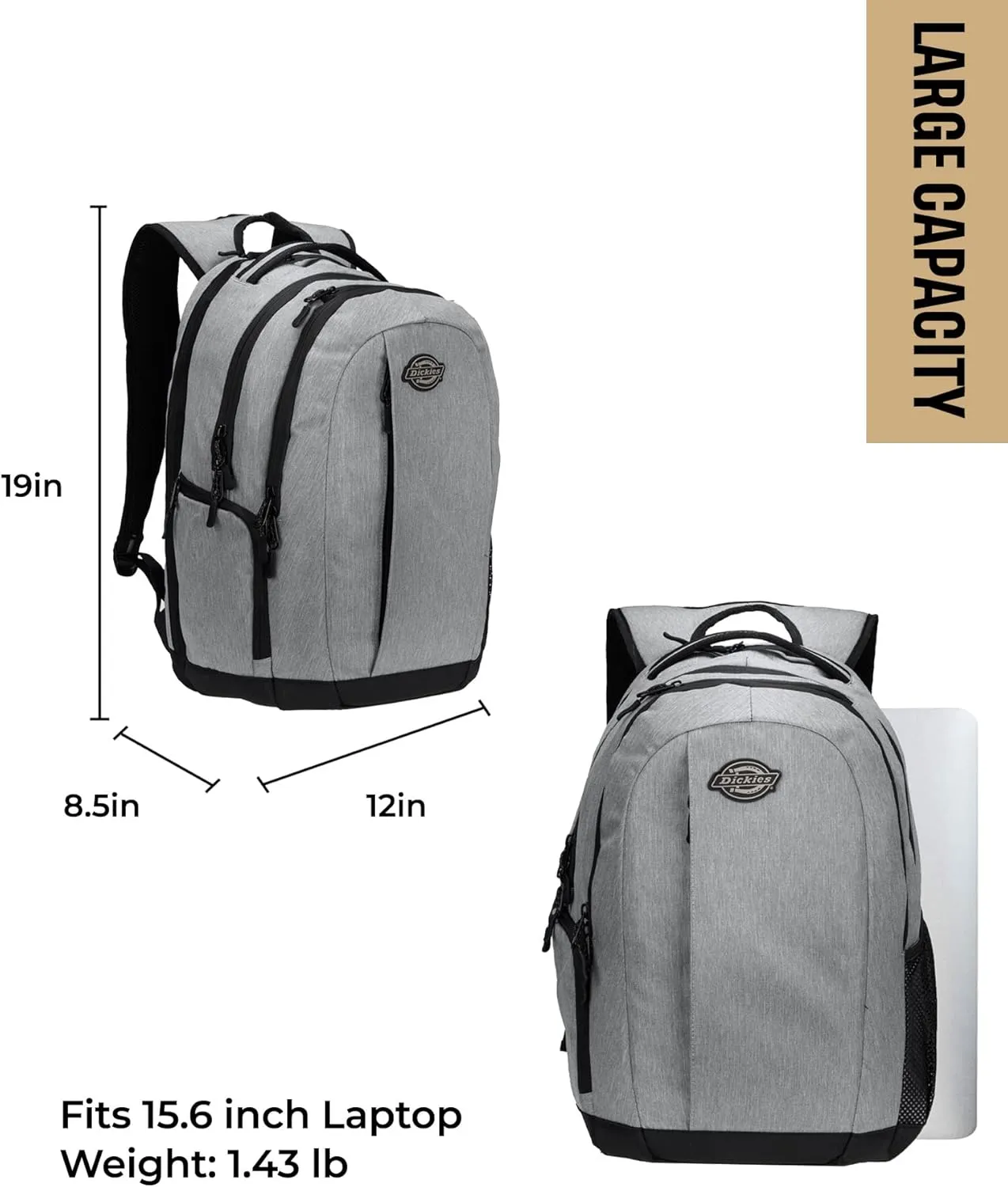 Dickies Laptop Backpack, Water Resistant College Computer Bag, Fits 15.6 Inch Notebook
