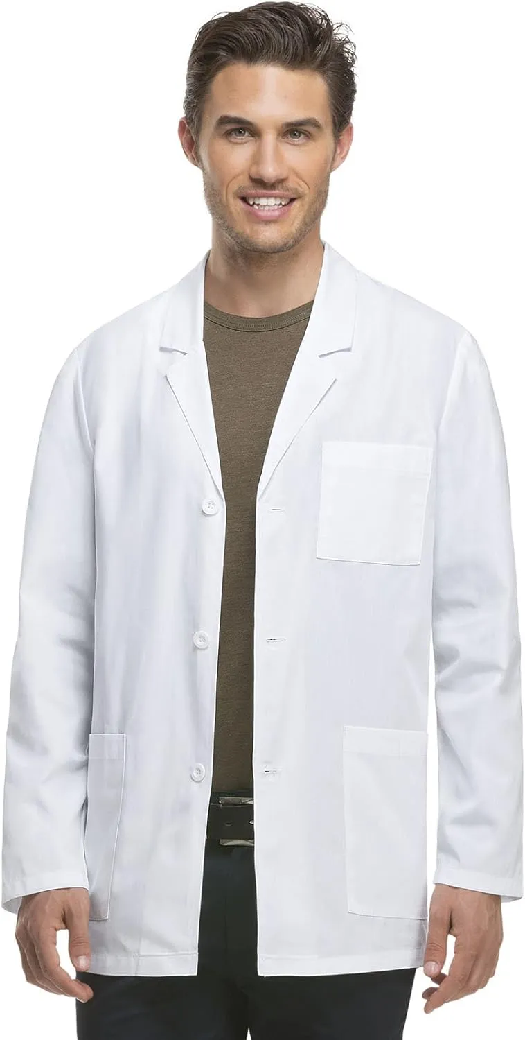Dickies Mens Coat White Lab Coat With 4 Pockets and Three Button Closure - 81404