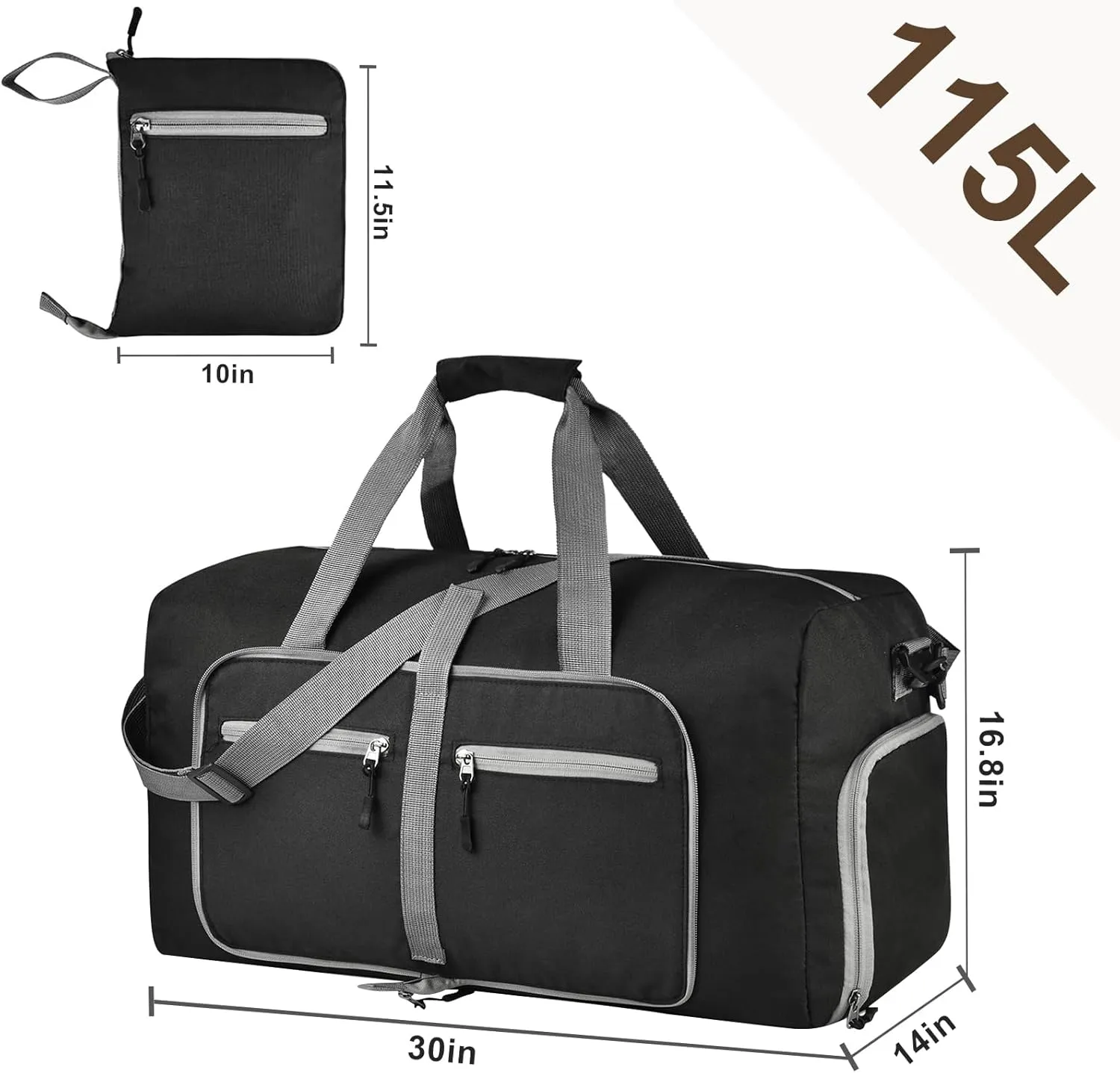 Dimayar 115L Travel Duffle Bag - Foldable Duffel Bag with Shoes Compartment - Overnight Bags Waterproof & Tear Resistant(Black)
