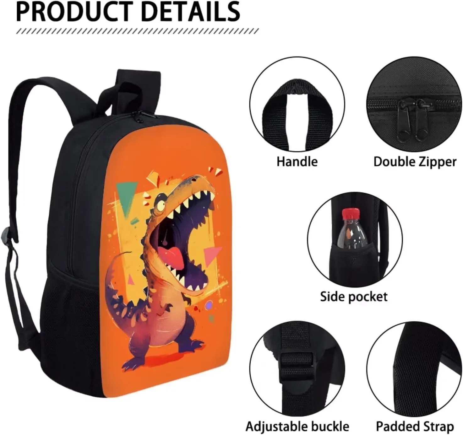 Dinosaur Backpack Kids Lightweight School Bag Sets Teen Spacious Bookbag with Insulated Lunch Bag Pencilcase Water Bottle Sleeve Elementary Preschool Outdoor Camping Travel Rucksack