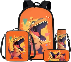 Dinosaur Backpack Kids Lightweight School Bag Sets Teen Spacious Bookbag with Insulated Lunch Bag Pencilcase Water Bottle Sleeve Elementary Preschool Outdoor Camping Travel Rucksack