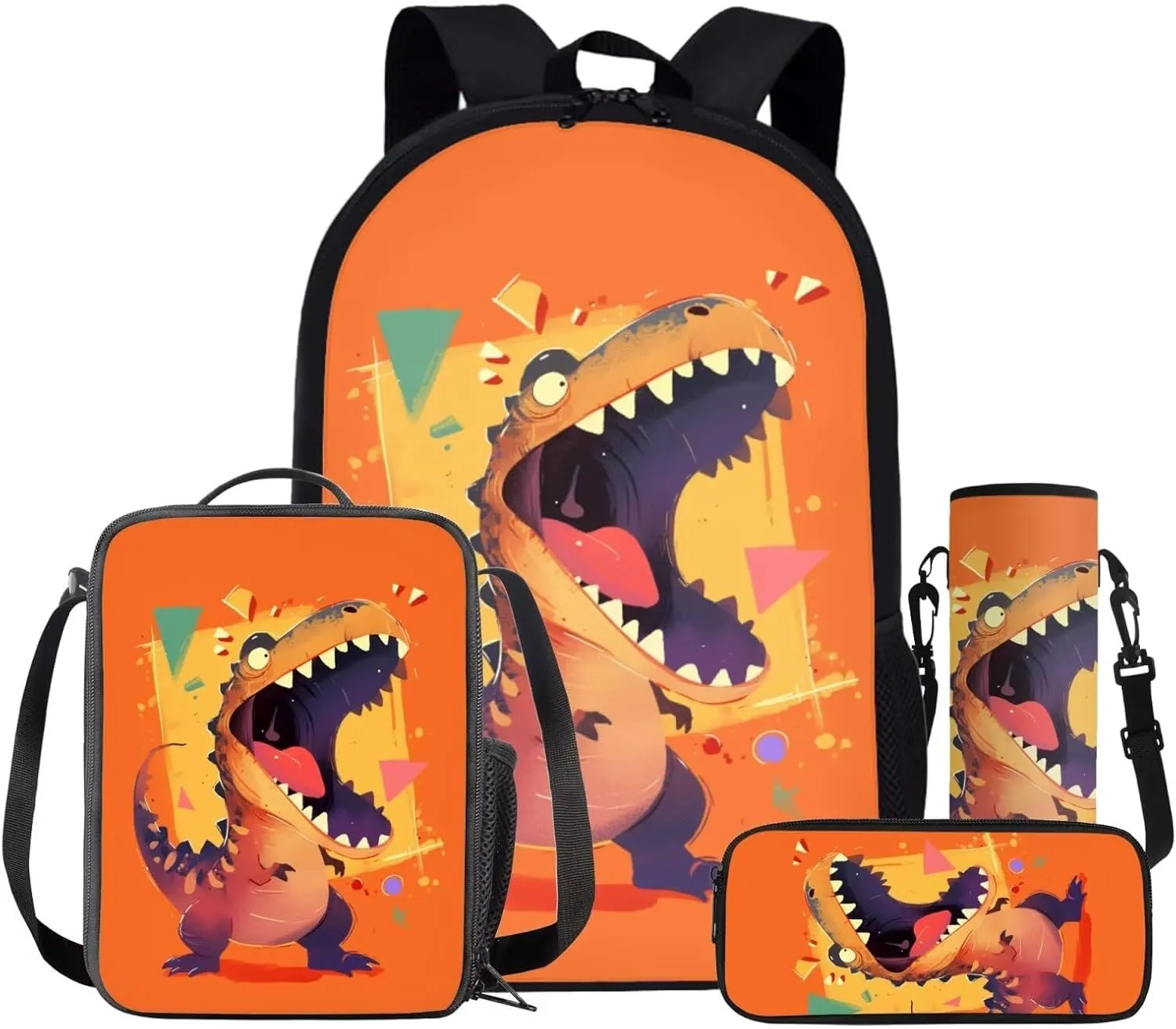 Dinosaur Backpack Kids Lightweight School Bag Sets Teen Spacious Bookbag with Insulated Lunch Bag Pencilcase Water Bottle Sleeve Elementary Preschool Outdoor Camping Travel Rucksack