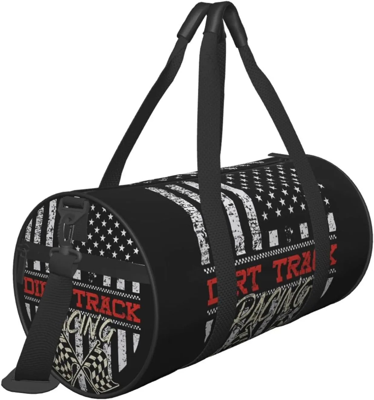 Dirt Track Racing American Flag Round Travel Duffel Bag Large Capacity Gym Sports Bags for Hiking Vacation Trips