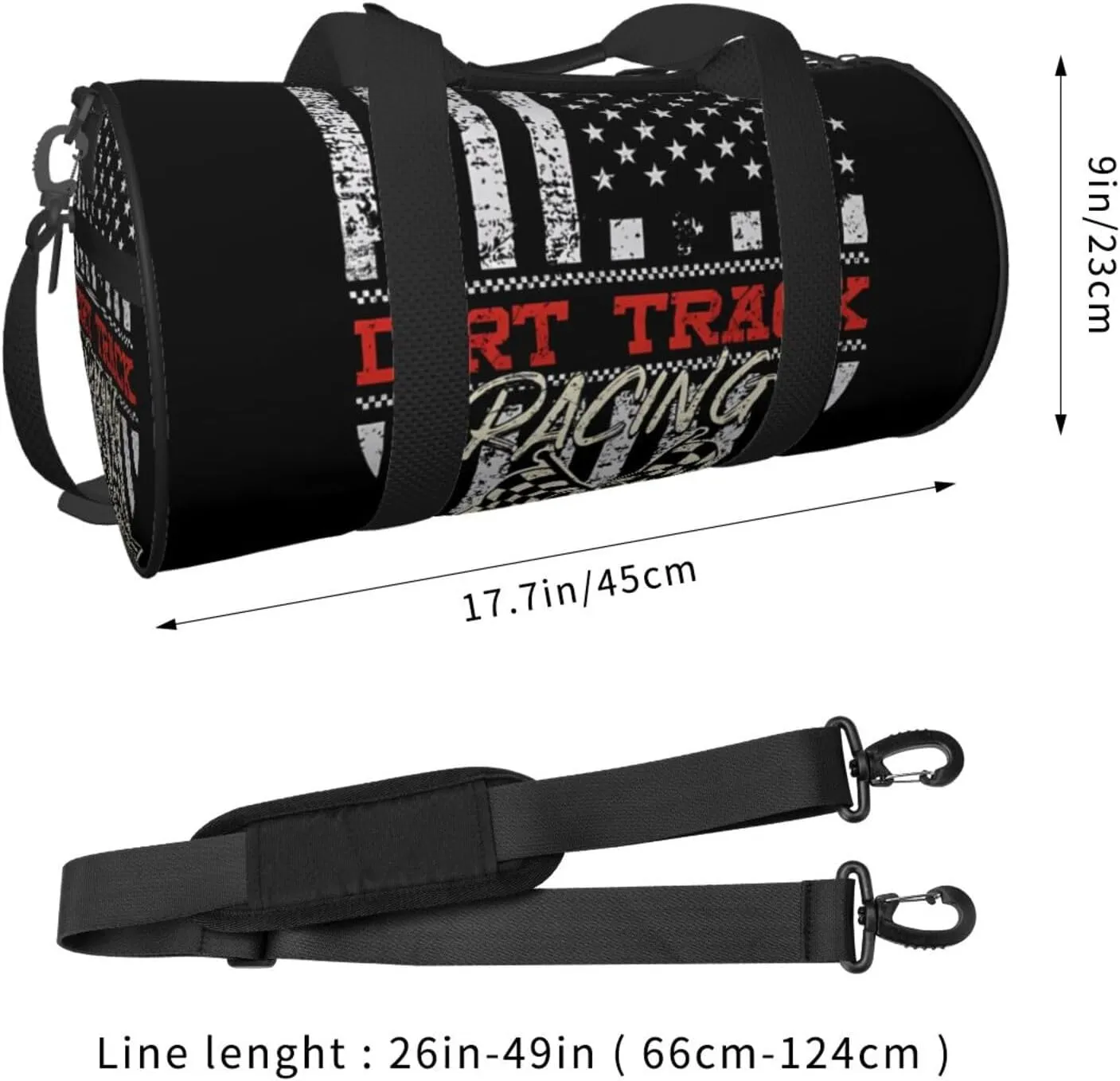 Dirt Track Racing American Flag Round Travel Duffel Bag Large Capacity Gym Sports Bags for Hiking Vacation Trips