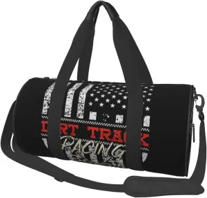 Dirt Track Racing American Flag Round Travel Duffel Bag Large Capacity Gym Sports Bags for Hiking Vacation Trips