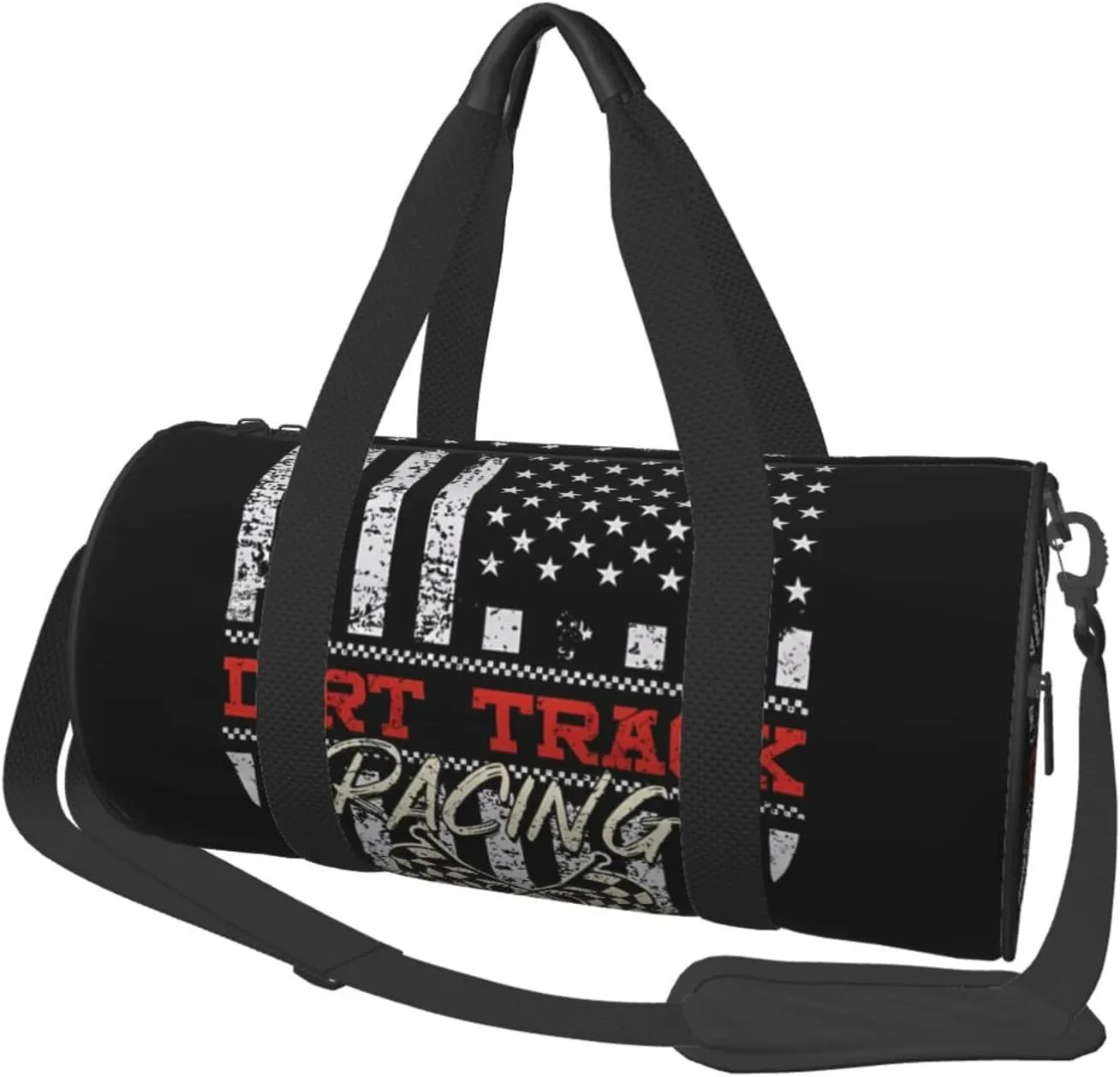 Dirt Track Racing American Flag Round Travel Duffel Bag Large Capacity Gym Sports Bags for Hiking Vacation Trips