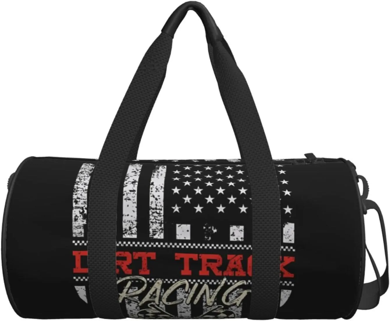 Dirt Track Racing American Flag Round Travel Duffel Bag Large Capacity Gym Sports Bags for Hiking Vacation Trips